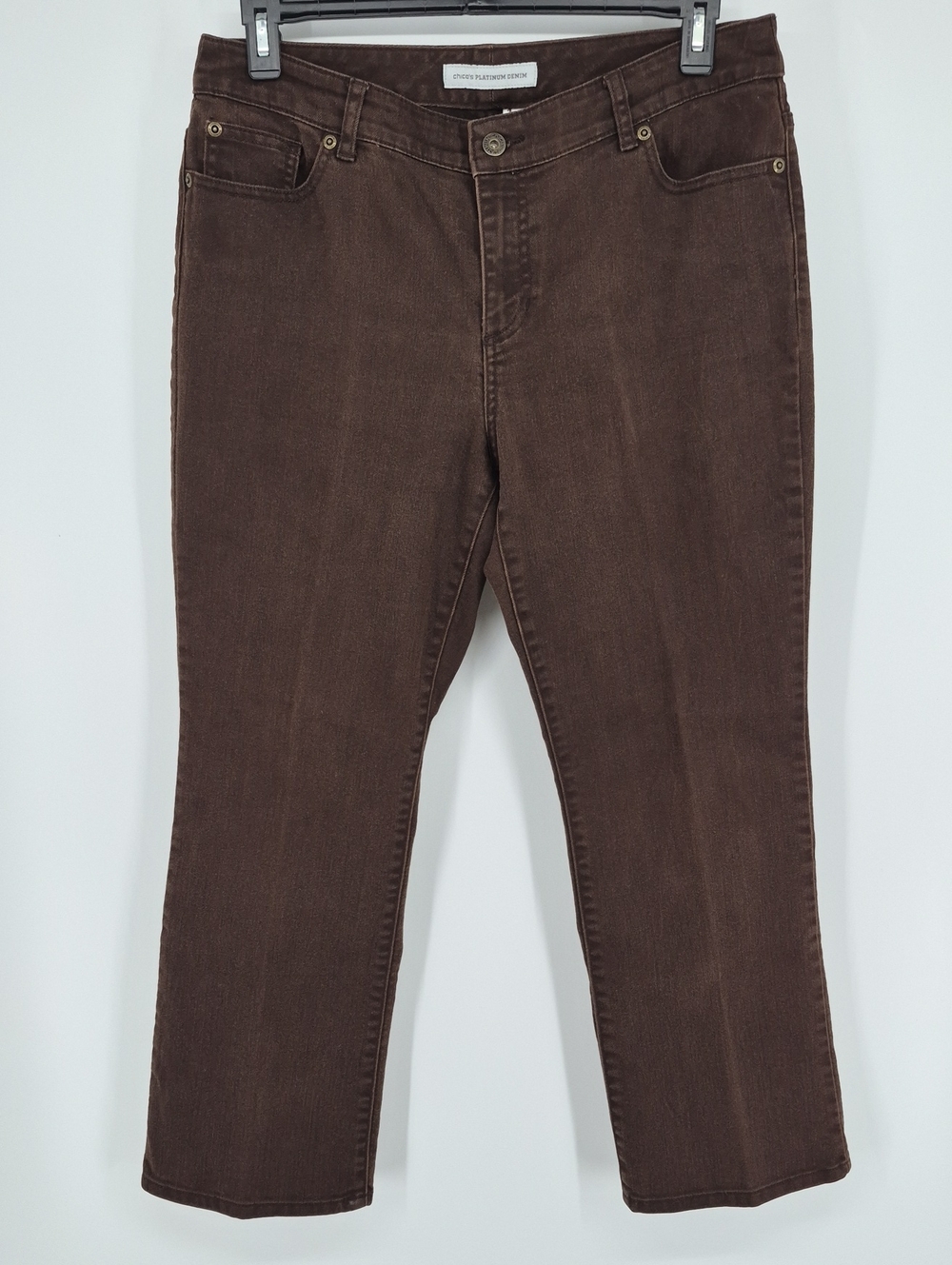 Chico's Platinum Denim Ultimate Fit Boot Leg Brown Jeans Stretch Sz 2 S  US 12 S